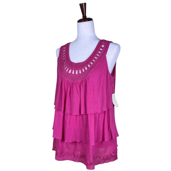 Coldwater Creek Tops - Coldwater Creek Tank Size M Hot Pink Ruffle Tiered Beach Summer Crochet Collar‎